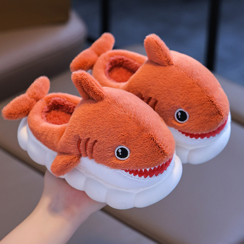 Bolsas de invierno para niños, zapatos de algodón para niños y niñas, bolsas cálidas de lana de tiburón, zapatillas de algodón para padres e hijos.