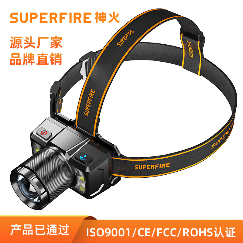 Shenhuo transfronterizo nuevo LED faro de luz fuerte USB recargable zoom de inducción montado en la cabeza Faro de emergencia al aire libre