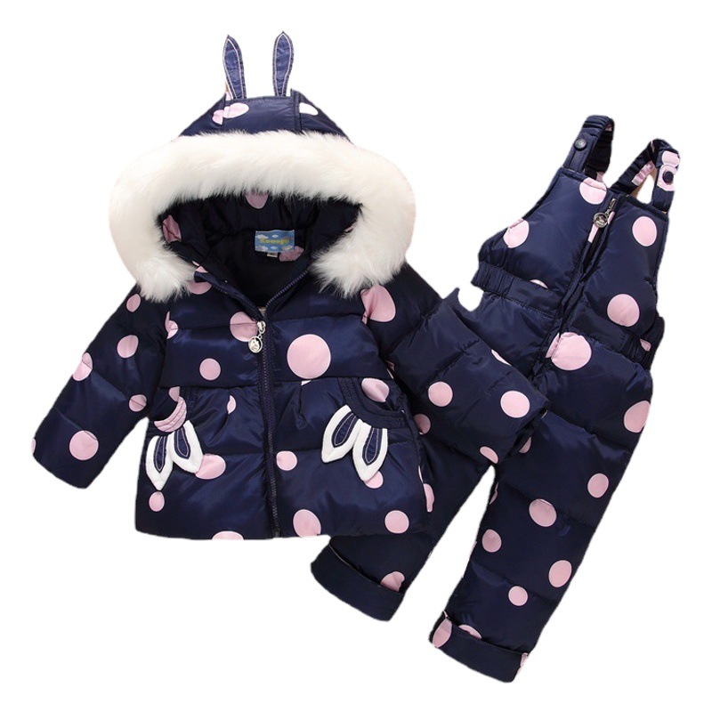 Niña Bebé Chaqueta de plumón abierta traje con capucha 1-2-3 años bebé invierno engrosada de dos piezas ropa para niños