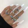 Ethnic retro turquoise fashionable ring, set, ethnic style, 8 pieces