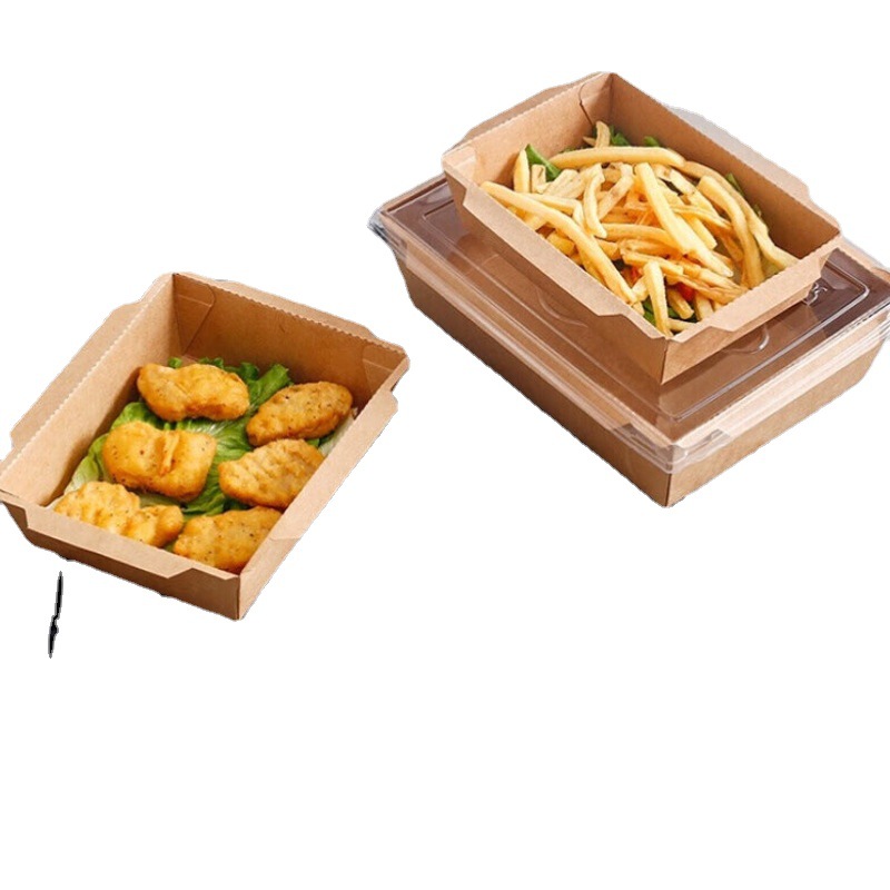 Caja de picnic desechable snack takeaway caja de sushi de papel kraft desechable comercial espesado caja de embalaje de ventana a prueba de aceite