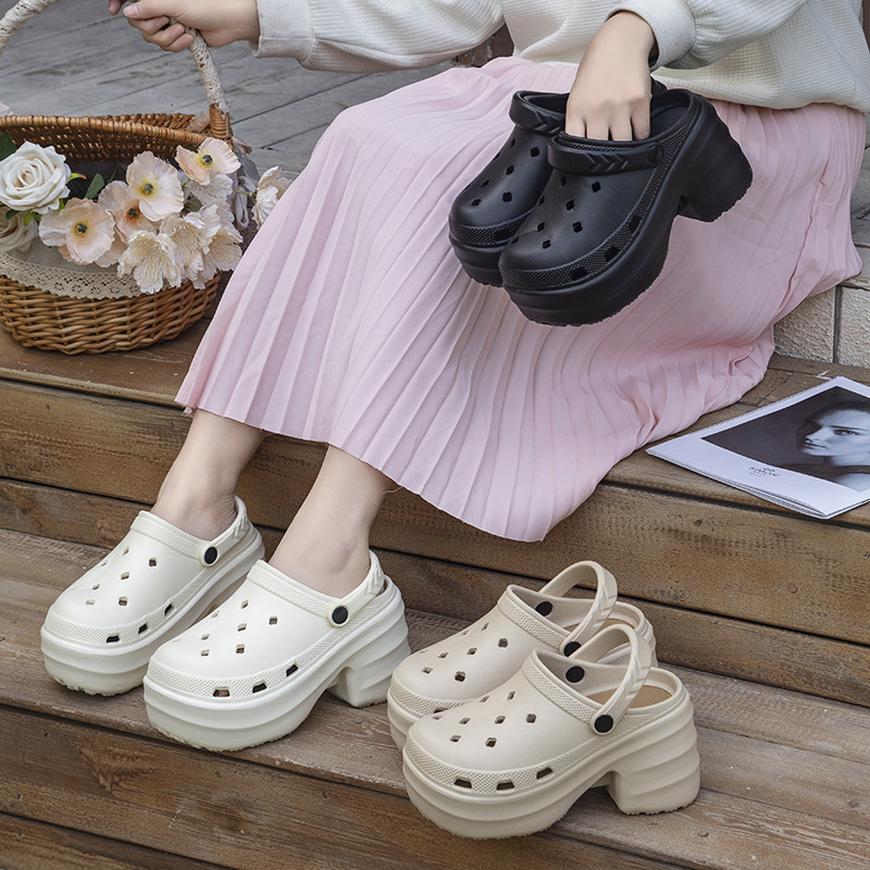 High-heeled Cave Shoes Women's Summer Outer Wear Non-slip EVA Thick-soled Height-increasing Fashionable High-end Beach Baotou Sandals for Women