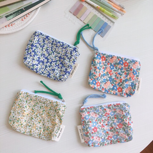 [Sushi Cloth Bag] Korean Floral Mini Cotton Coin Bag Headphones Lipstick Storage Bag Menstrual Bag Card Holder