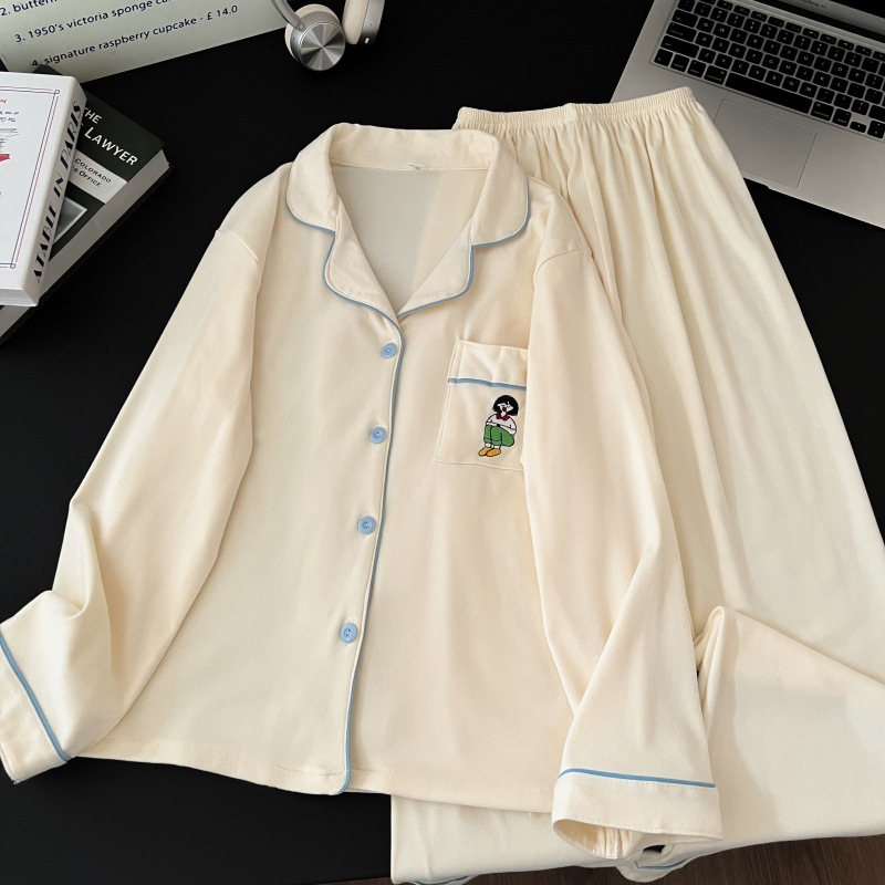 Bonito conejo de camisa de camisa larga pijama de manga larga mujer dos piezas de estilo coreano otoño invierno ropa de hogar ventas calientes transfronterizas