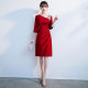 Red Evening Dress Women's 2023 New Style Temperament Banquet Winter Chorus Dress Short High-end Bride Toasting Dress