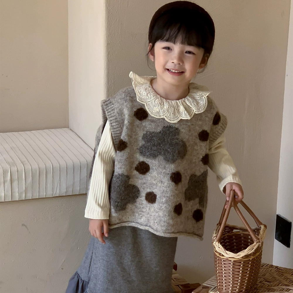 2023 новый осенний трикотаж для девочек в корейском стиле, модный и универсальный детский трикотаж и шерстяные жилеты 3310