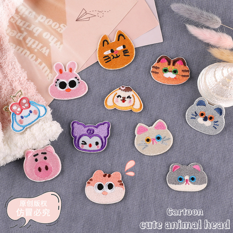 自粘贴绣花标原创卡通动物头服装辅料手工diy徽章刺绣贴布标布贴