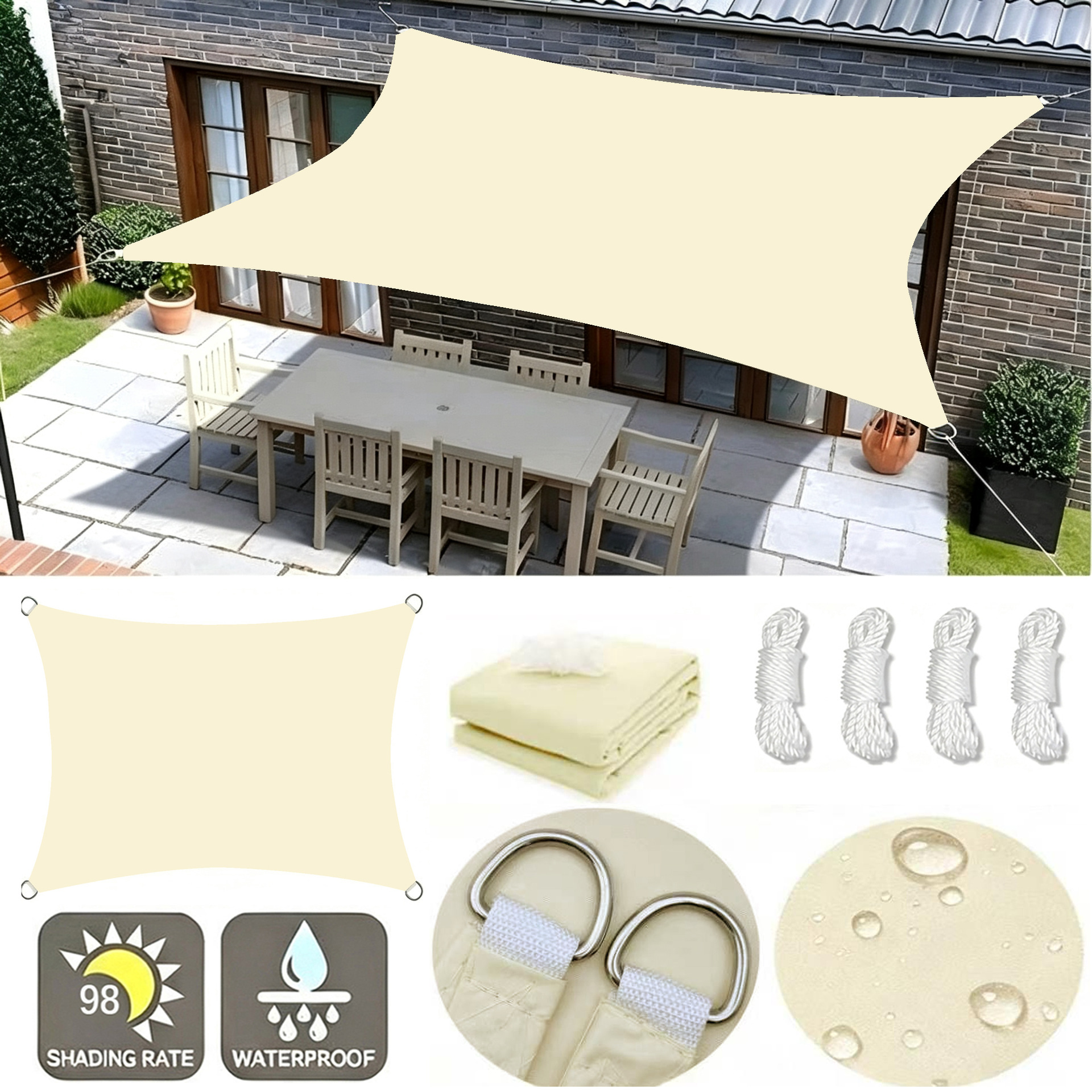 Sunshade sails in stock, popular cross-border Amazon product, garden and pool sunshade, sun protection, direct supplier manufacturer, canopy