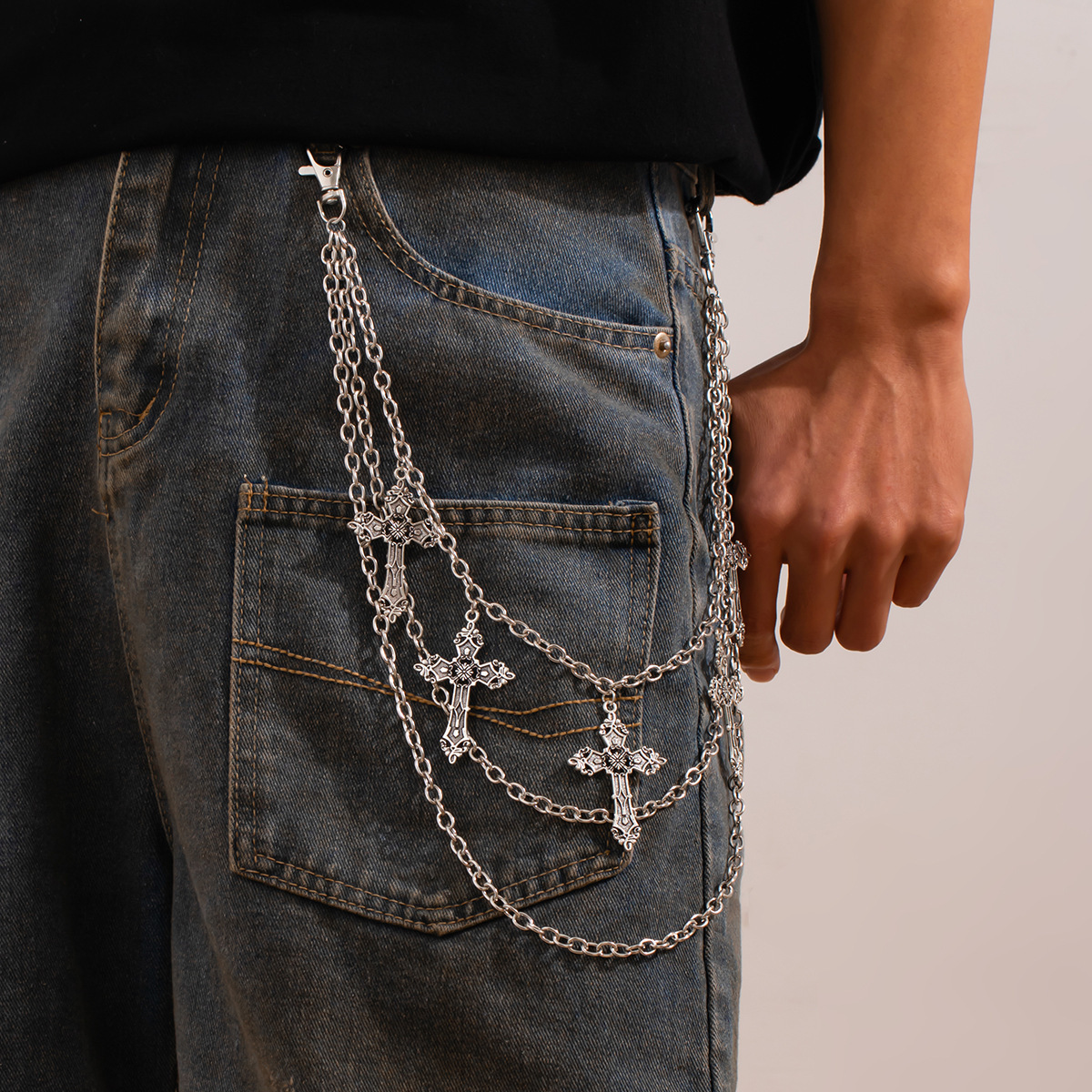 Catena da cintura uomo per jeans accessorio moda multistrato_voghion.com