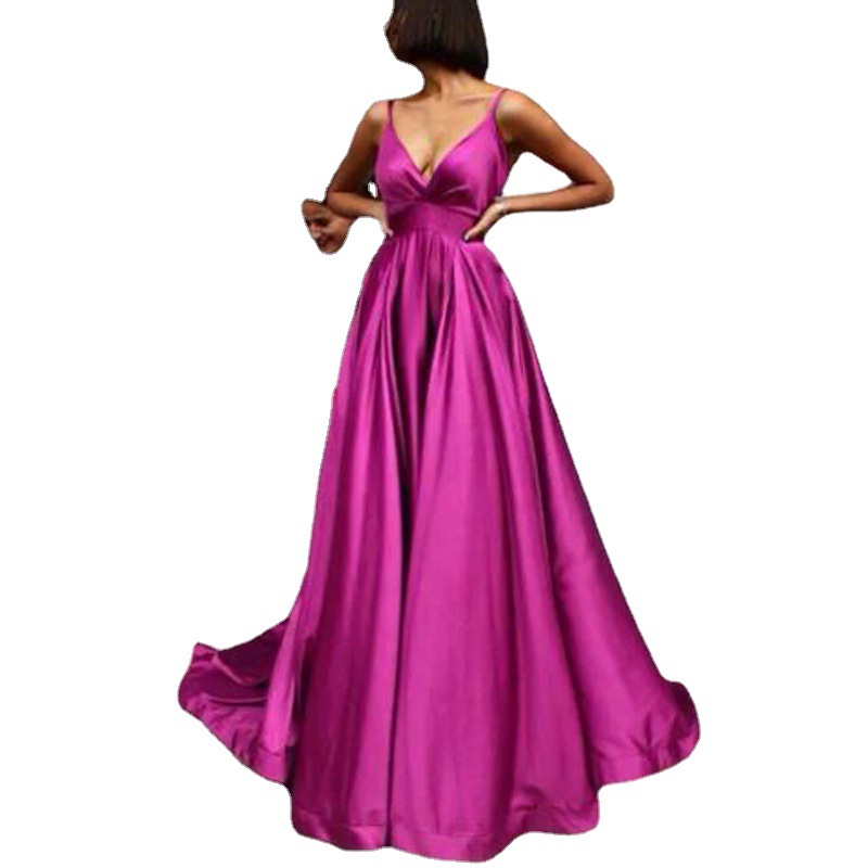 El Comercio exterior europeo y americano Amazon AliExpress deseo vestido de noche de las mujeres sexy V-cuello Correa Vestido de satén largo image 5