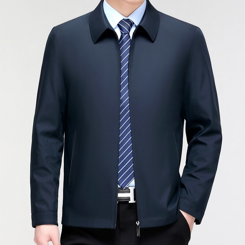 Genuine brand high-end men's mulberry silk jacket, spring and autumn, large size, turn-down collar coat, suitable for business professionals and middle-aged dads