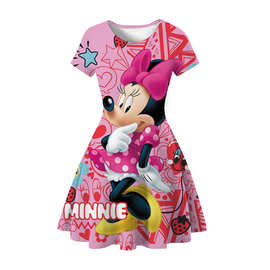 跨境外贸儿童公主裙短袖夏季新款小公主女孩米老鼠3D印花女童