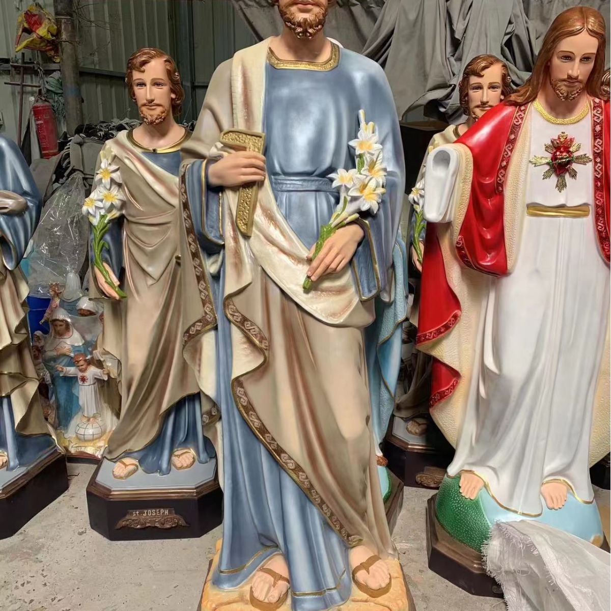 180cm San José Ornamentos Mirando Estatuas de vidrio FRP Decoración de la Iglesia