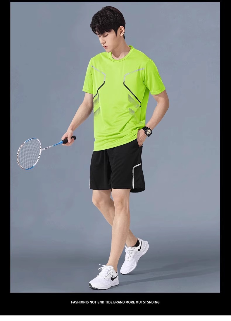 Sommerliches Indoor-Sport-Kurzarm-Set, Fitness für Damen, Outdoor-Laufbekleidung, schnelltrocknend, Herren-Eisseiden-Sportbekleidung, Schwarz_voghion.com