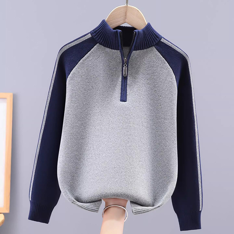Children's Knitwears, Autumn and Winter Styles, Big Kidsren's Knitwears, Boys' Knitwears, Pure Cotton Half-Zip Boys' Inner Tops, Kidsren's Clothing Trendy