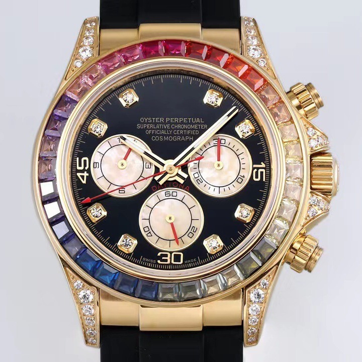 Daytona Series Diamond-Encrusted Rainbow Daytona Men's Fully Automatic Mechanical Watch Six-Hand Men's Rose Gold Diamond Watch Daytona Series Diamond-Encrusted Rainbow Daytona Men's Fully Automatic Mechanical Watch Six-Hand Men's Rose Gold Diamond Watch