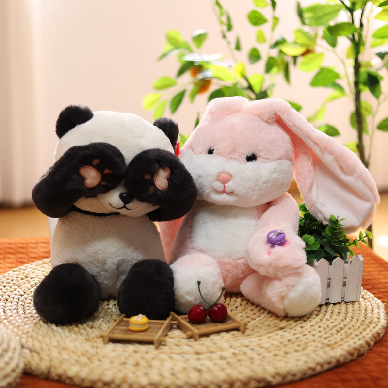 Transfronterizos extraños bosque gatos tímidos cubrir la cara animales juguetes de peluche muñeca denim muñeca rana muñeca regalo