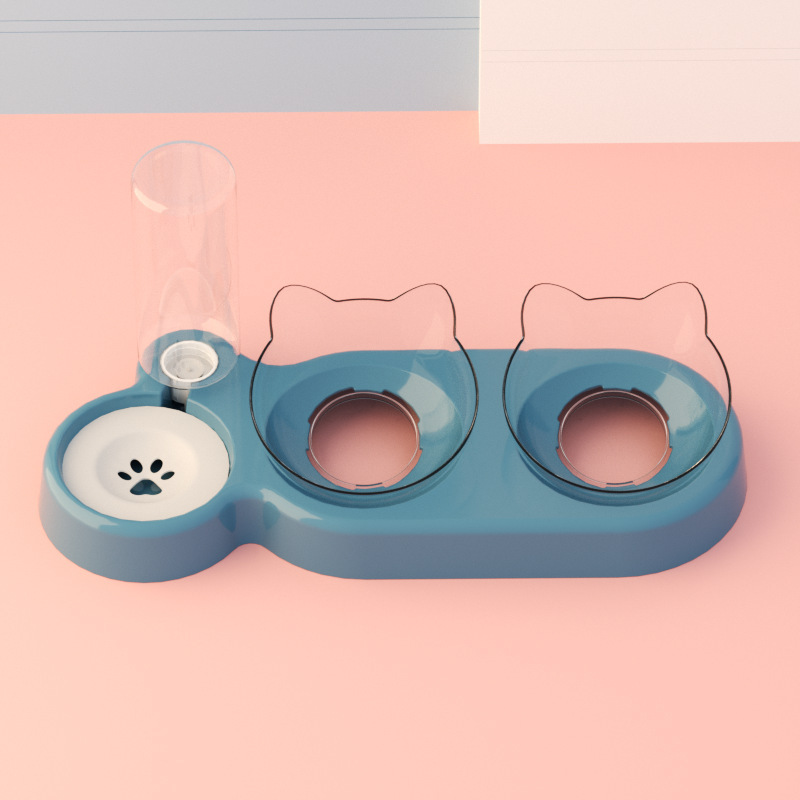 고양이 모양의 세 그릇 [다크 블루] 투명 그릇