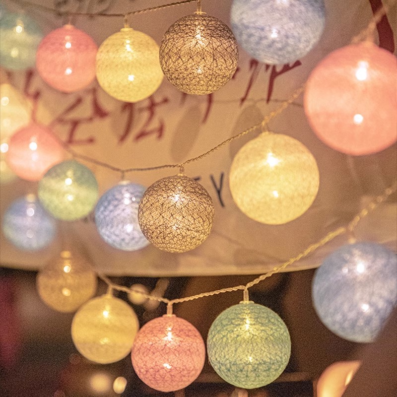 Cordón de bola de algodón ins viento macaron luz decoración de la habitación de los niños de Navidad USB decoración de la tienda de campaña al aire libre sala de estar