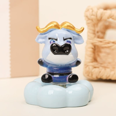 for stalls, Car ornaments - crazy-cow-officer-blue-ceramic-base