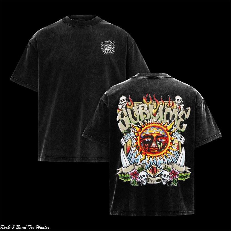 230g European Size Pure Cotton Retro Punk-Style Sublime Band T-Shirt Featuring