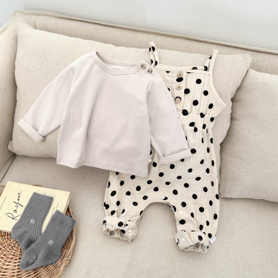 Baby's Spring Long-sleeved Round Neck T-shirt Base Shirt Autumn Baby's Shoulder Buckle Long-sleeved Korean-style All-match Top for Boys and Girls