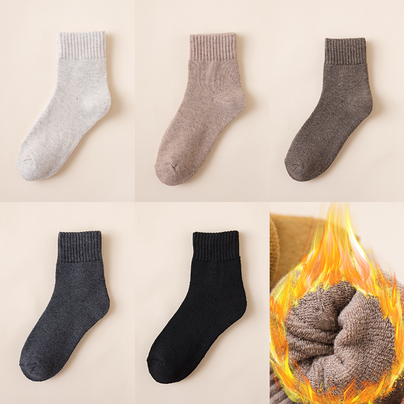 Calcetines calcetines Terry de invierno para hombres forrados de lana gruesa de color sólido calcetines de media pantorrilla calcetines de toalla paralelos cálidos calcetines de dos barras al por mayor