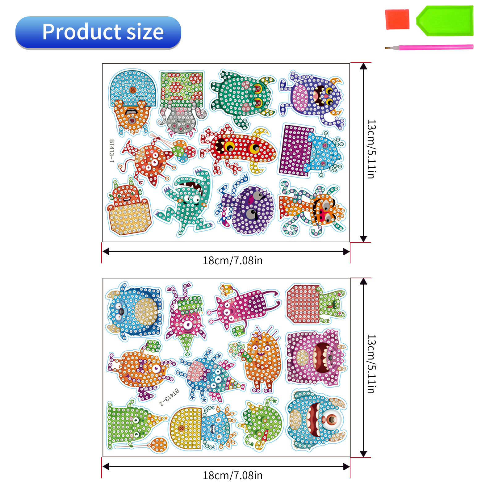 Pequeños monstruos de dibujos animados más vendidos dibujos de diamantes hechos a mano diy aleatoriamente pegatinas de mampostería pegatinas de pared pegatinas de juguetes pegatinas llenas de diamantes