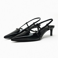 2024 new fashion pointed high heels, thin heels, toe caps, straight straps, shallow buckle style, exposed heel sandals for women