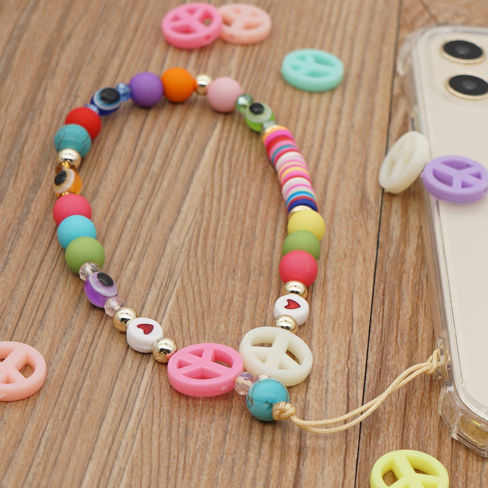simple ethnic candy beads lucky eyes beaded mobile phone lanyardpicture3