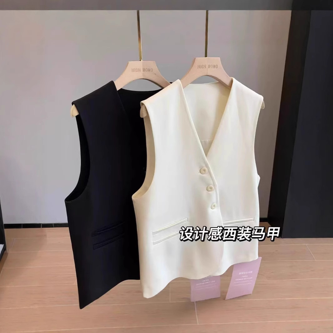 이 ~ 비대칭 디자인 기질과 미니멀리스트 디자인 V-넥 세트 조끼 여성 25 새로운