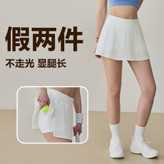 女性用夏ヨガショートスカート、裏地付き露出防止速乾スポーツスカート、プリーツランニングフィットネススカート