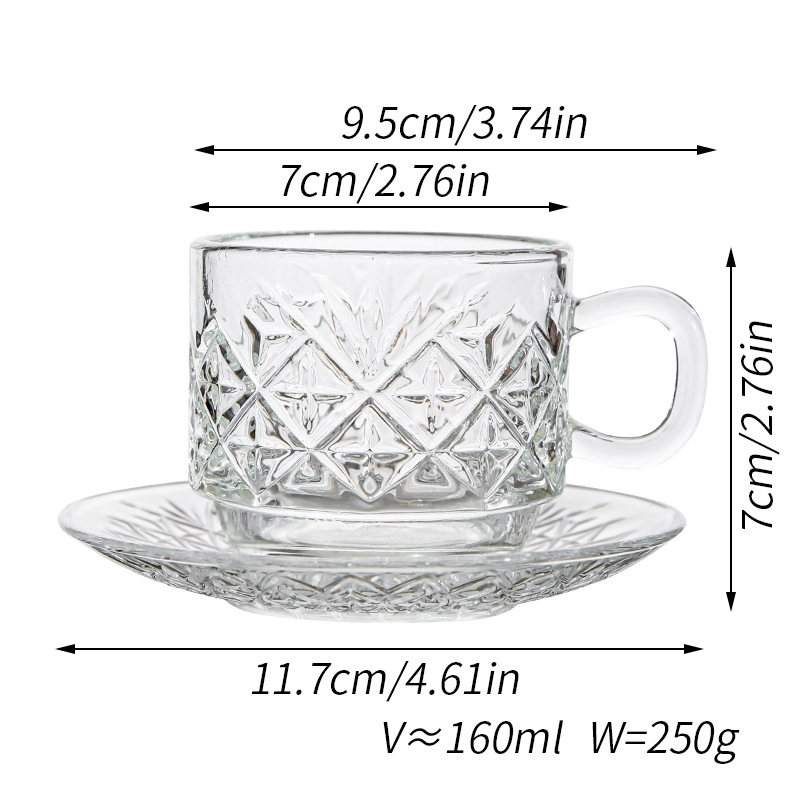 Taza de café americana transfronteriza de alto valor Taza de vidrio Diseño de plato Té de la tarde de sentido avanzado Taza de vidrio con leche condensado