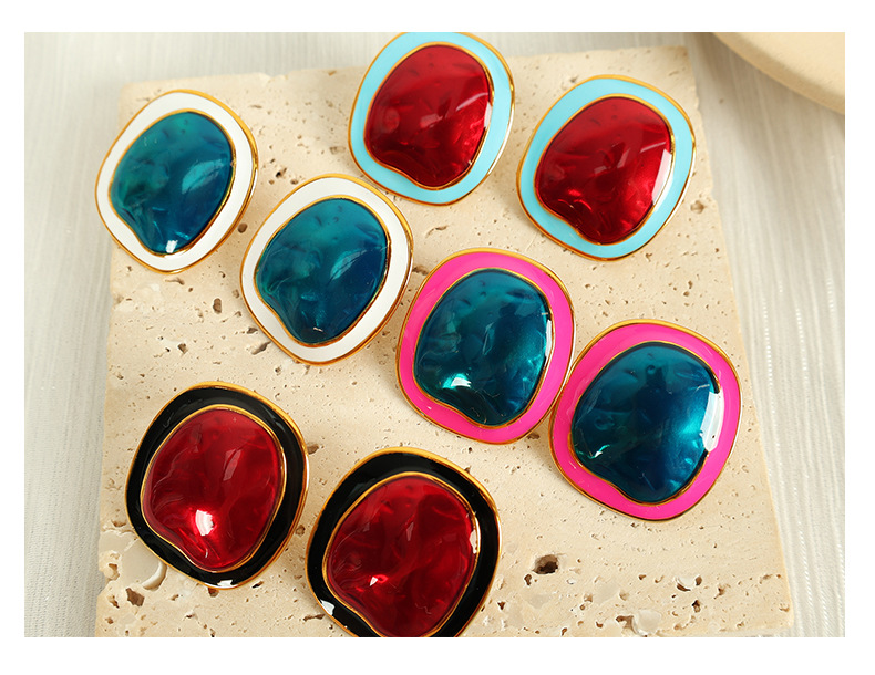PVD Coated Real Gold Plated Geometric Color Block Titanium Steel Elegant Streetwear Waterproof Non Tarnish Ear Studs display picture 2