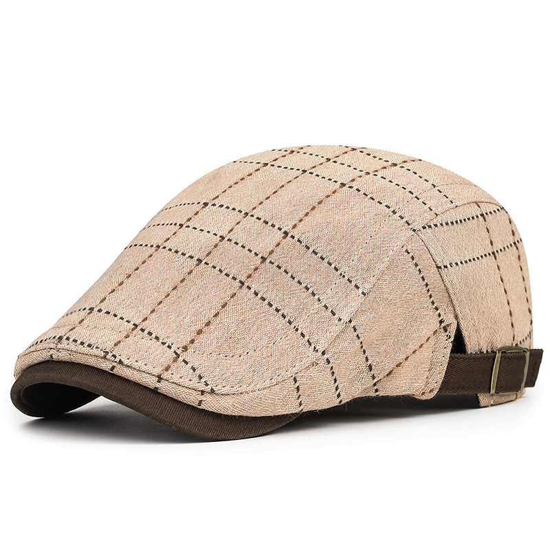 Plaid beret spring, autumn, summer, men women, artistic youth, duckbill cap, versatile casual hat for middle-aged and_voghion.com