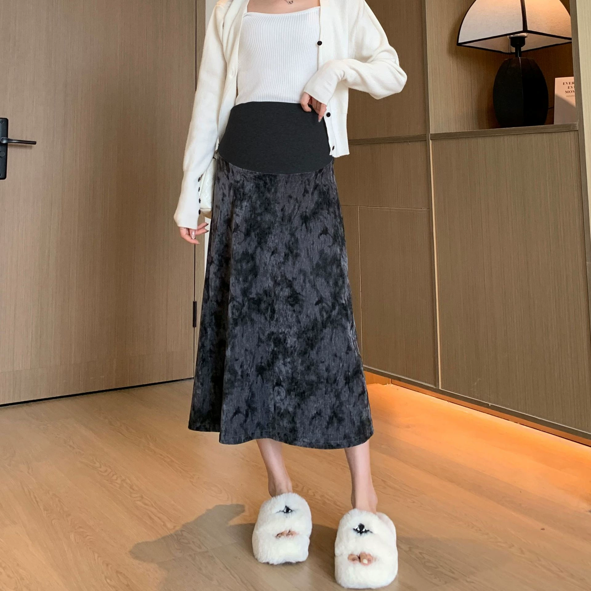 Весенние и осенние беременные ретро-цветочные бархатные юбки для беременных осенью и зимой бархатные юбки для живота