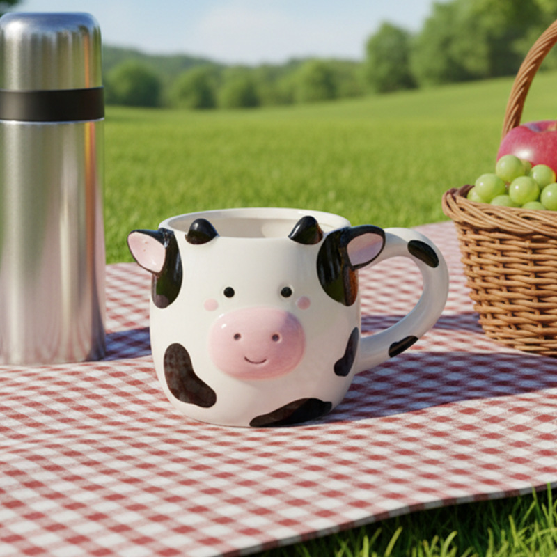 跨境热销陶瓷马克杯定制奶牛四足杯可爱儿童礼品饮水杯趣味卡通杯