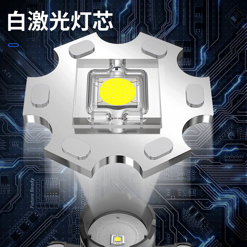 Faro láser blanco, linterna de iluminación de inducción para exteriores de alta potencia, lado de la cabeza, faro de luz fuerte con pantalla eléctrica digital