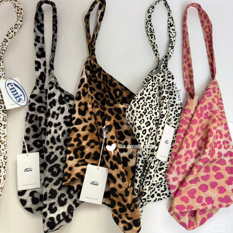 Korean Emis Leopard Print Single Shoulder Canvas Bag Zhao Lusi Celebrity Style Women's Bag Niche Design Shopping Bag Fashion