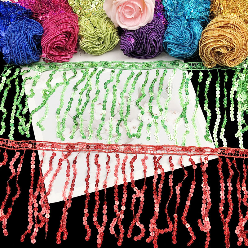 New ready stock wholesale 15cm laser sequins mustache tassel lace…
