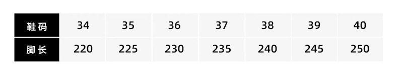尺码表