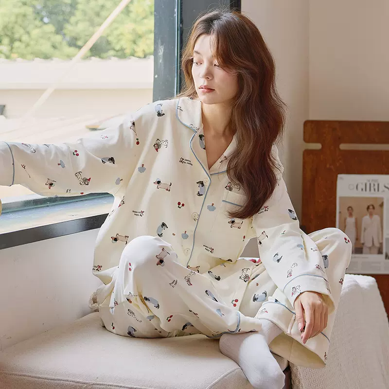睡衣女士春秋季2025年新款长袖长裤开衫甜美可爱风家居服两件套装