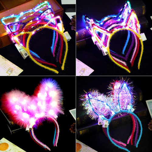 Metallic cat ears rabbit ears Mickey crown glitter ears led headband hair accessories flashing headwear wholesale