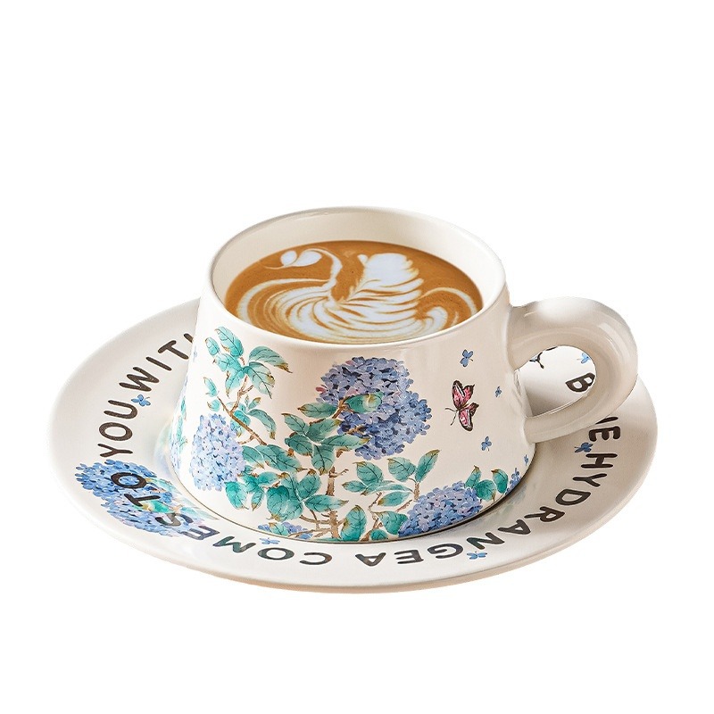 Nuevo diseño original de verano infinito hortenida taza de café plato taza de cerámica taza de desayuno regalo de acompañante de alto nivel