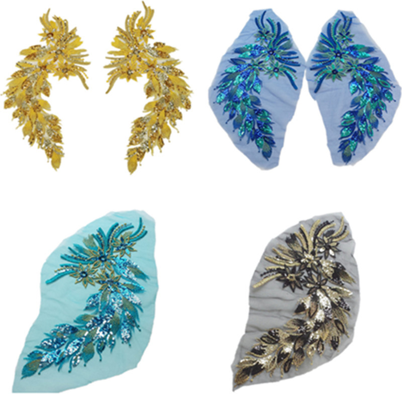 金色亮片刺绣布贴网纱蕾丝补丁贴花舞蹈衣裙汉服装饰辅料手缝DIY