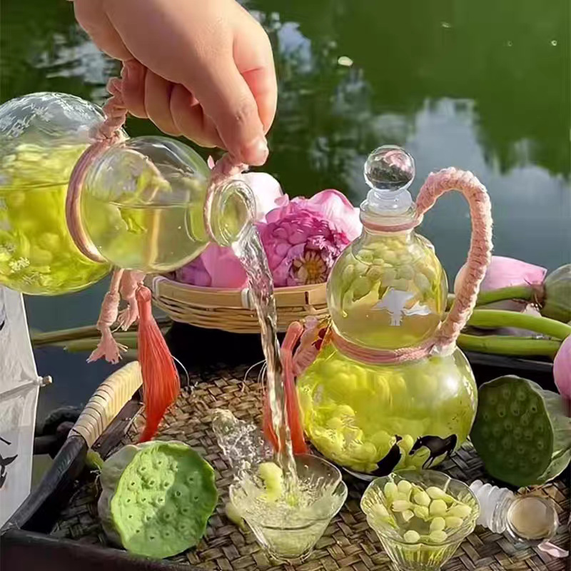 现货500ml葫芦玻璃瓶酒瓶奶茶瓶饮品杯双葫芦透明玻璃瓶