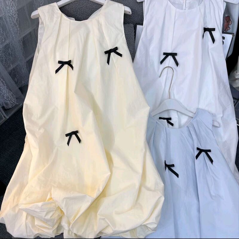French High-End Bow First Love Fairy Sleeveless Vest Blue Dress Loose Summer Bud Skirt for Women