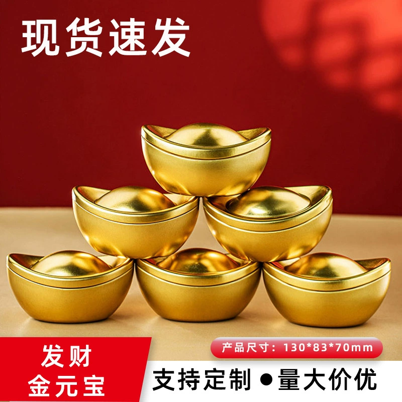 Золотая коробка для конфет в виде слитка, железная коробка для привлечения удачи, пустая коробка для свечей, банка для конфет, жестяная коробка для печенья, упаковка для свадебных конфет