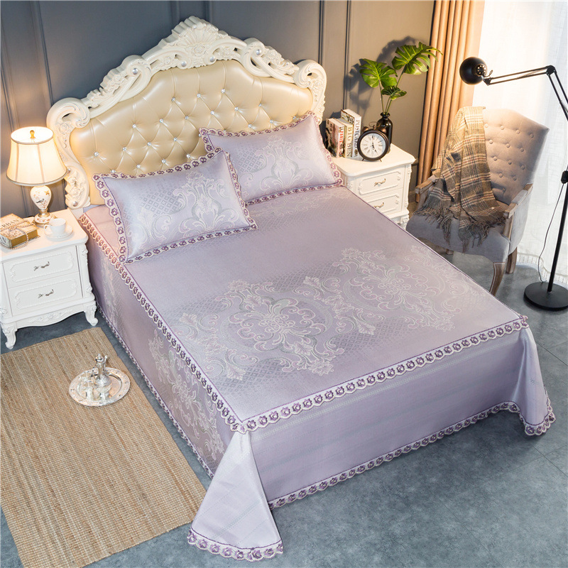 夏季凉席一件代发欧式提花冰丝席三件套床单式床笠可机洗折叠软席|ms