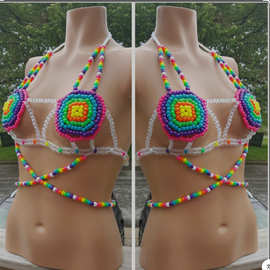 欧美游乐园表演服配饰身体链 彩色串珠比基尼上身链女beaded top